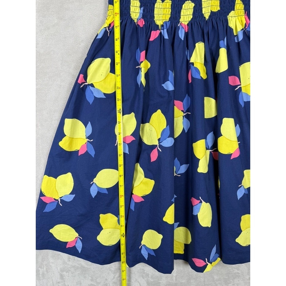 Kate Spade Lemon Zest Blaire Dress Size 8 Navy Lemon Print Smocked Twee Cotton - Picture 6 of 11